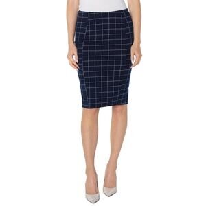 Liverpool Petite Reese Hi-Rise Skirt size 4P blue white windowpane‎ pull on